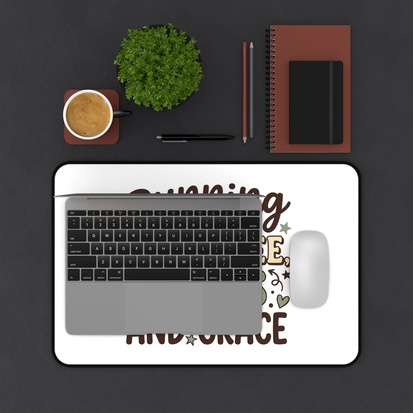 Desk Mat — "Running on Coffee, Chaos and Grace" Decorative Office Mousepad