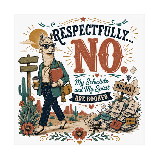 Confident Llama Vintage Western Matte Vertical Poster — "Unbothered" Desert Business Art