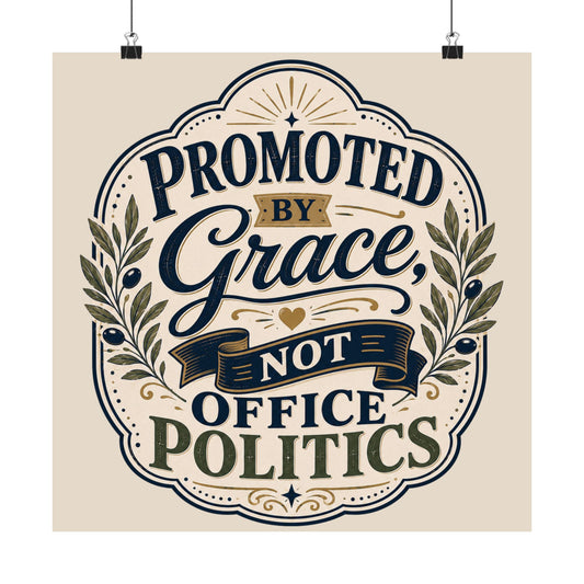 Promoted by Grace, Not Office Politics — Matte Vertical Poster