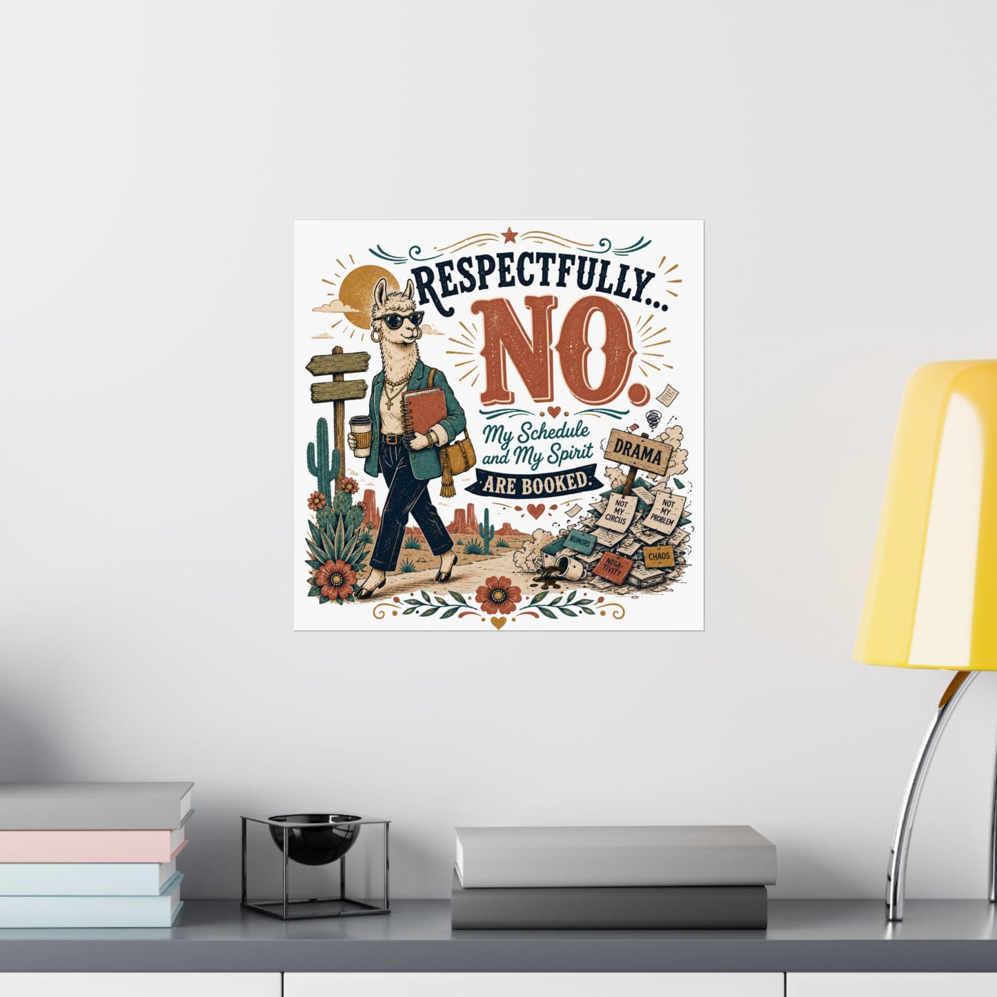 Confident Llama Vintage Western Matte Vertical Poster — "Unbothered" Desert Business Art