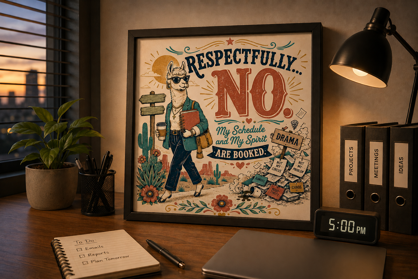 Confident Llama Vintage Western Matte Vertical Poster — "Unbothered" Desert Business Art